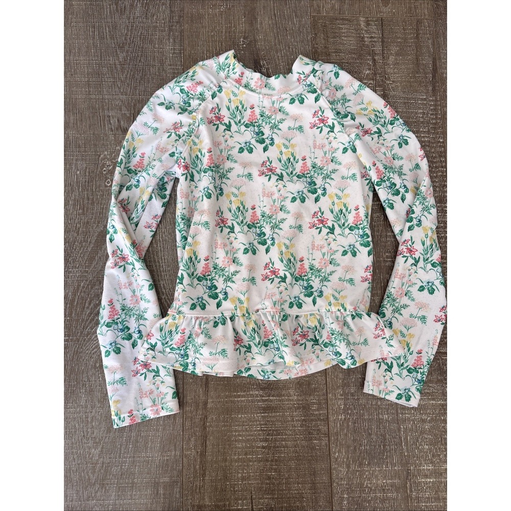 JANIE & JACK Floral Swimsuit Size 8 Rashguard Top Only Long Sleeve Ruffled
